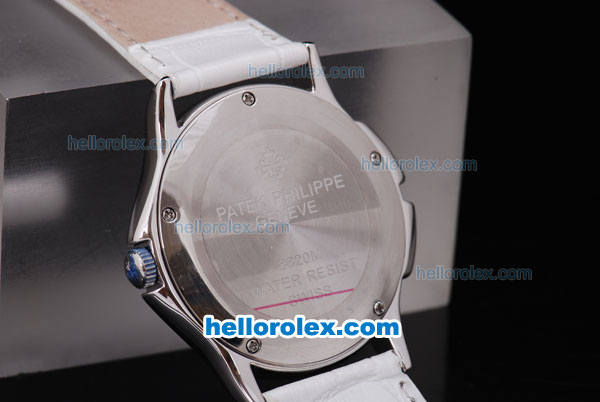 Patek Philippe Classic White Bezel and Dial with Black Marking and White Leather Strap - Click Image to Close